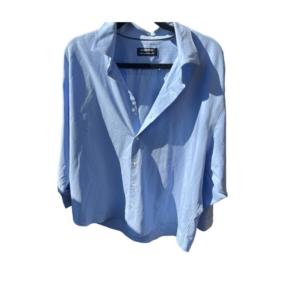 Nordstrom Mens Tech-Smart Classic Fit Stretch Dress Shirt Size 17.5 in Blue